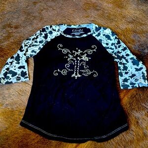 3/4 sleeve light weight girls cowprint shirt